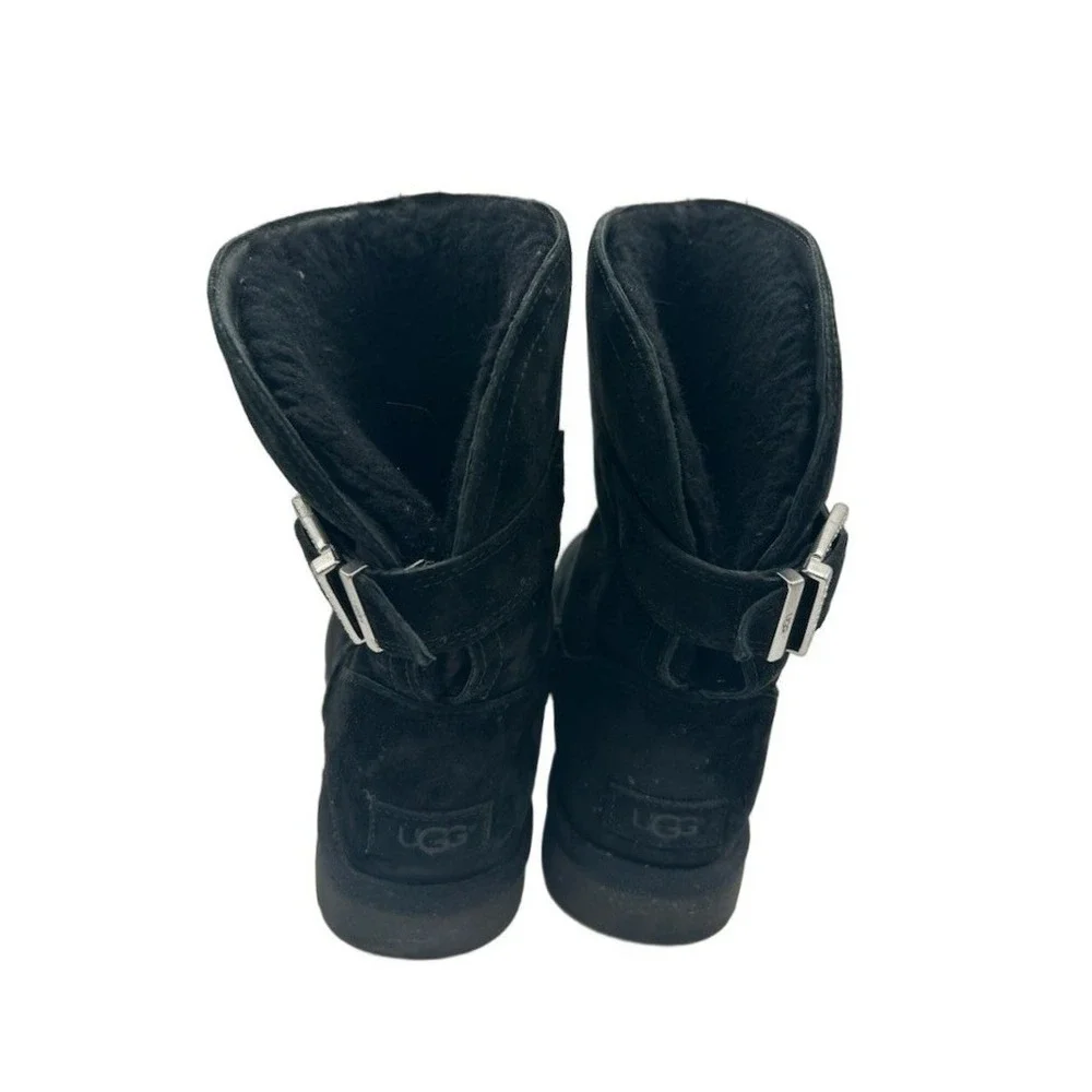 UGG Australia Boots Women's Size 9 Black Suede Rhinestone Buckle Shearling